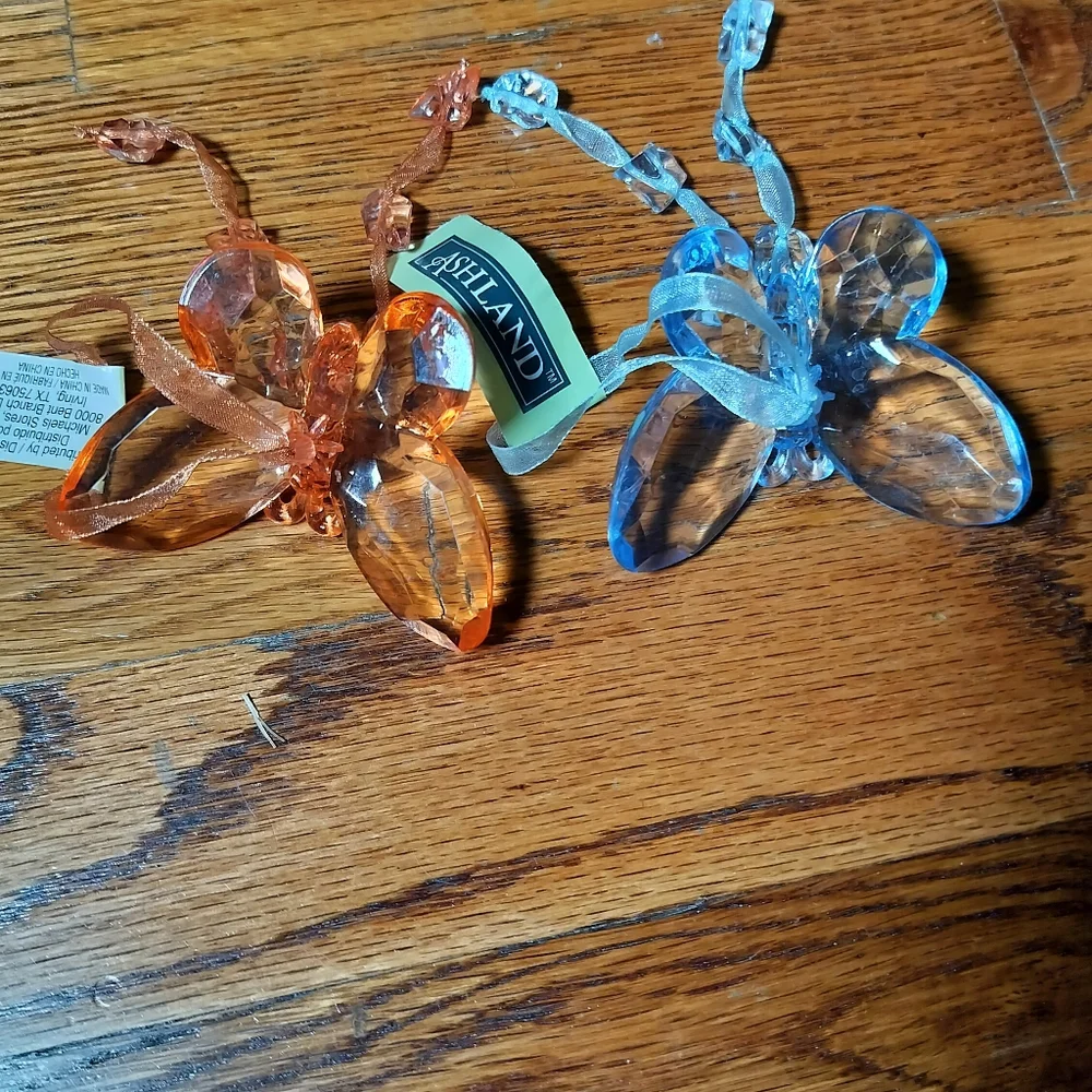 Two Dangling Butterfly Christmas Ornaments